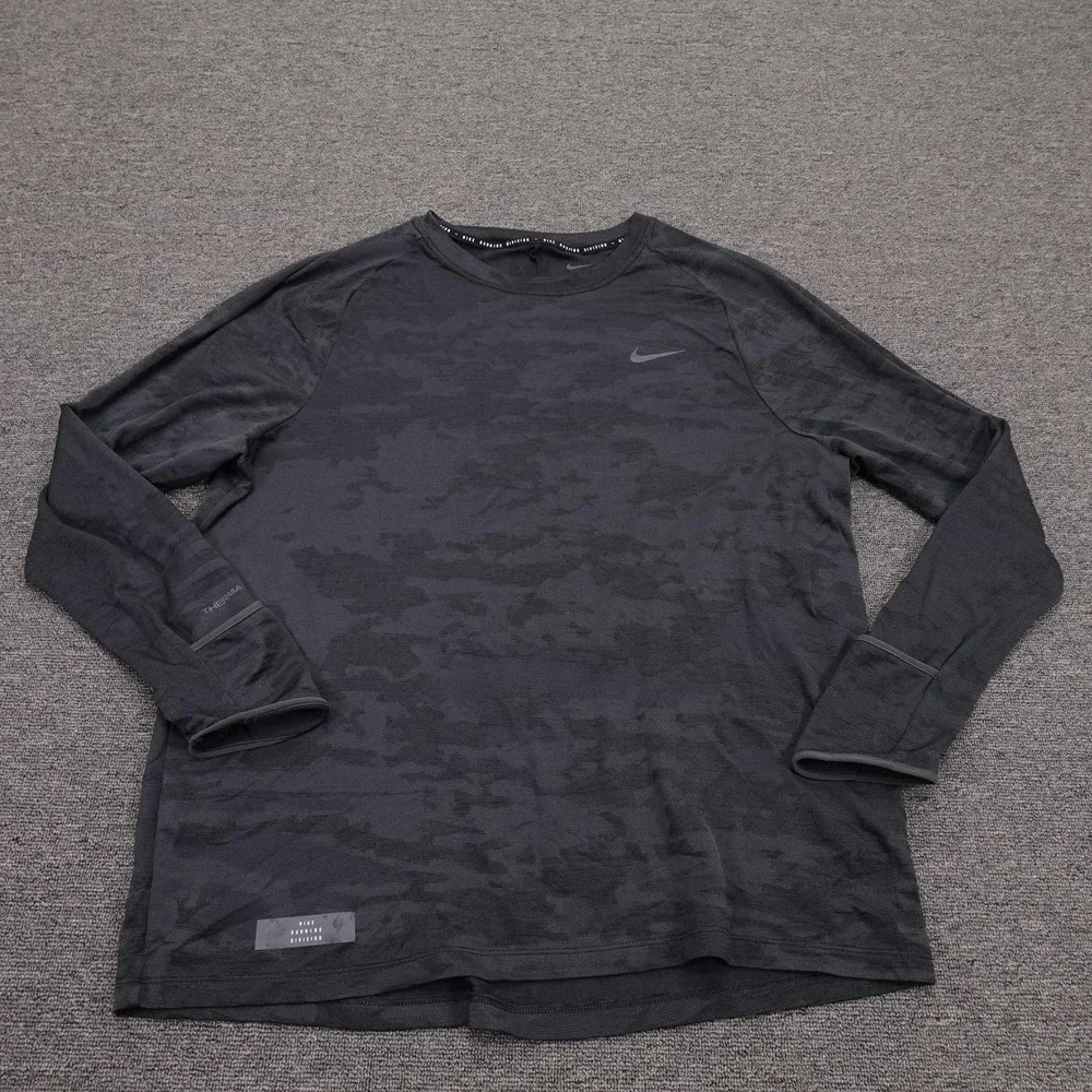 Nike Therma-FIT ADV Shirt Mens XL Black Camo Long Sleeve Running Thermal